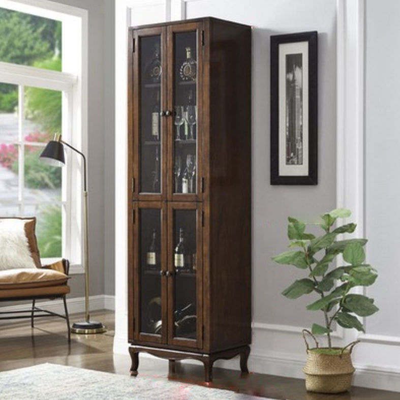 Traditional Rubberwood Display Stand Glass Doors Storage Cabinet for Dining Room