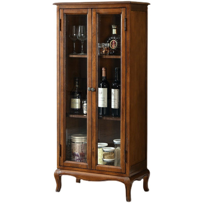 Traditional Rubberwood Display Stand Glass Doors Storage Cabinet for Dining Room