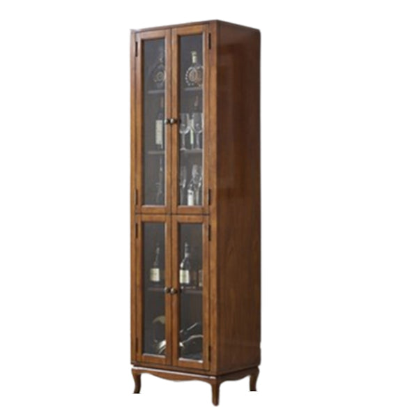 Traditional Rubberwood Display Stand Glass Doors Storage Cabinet for Dining Room