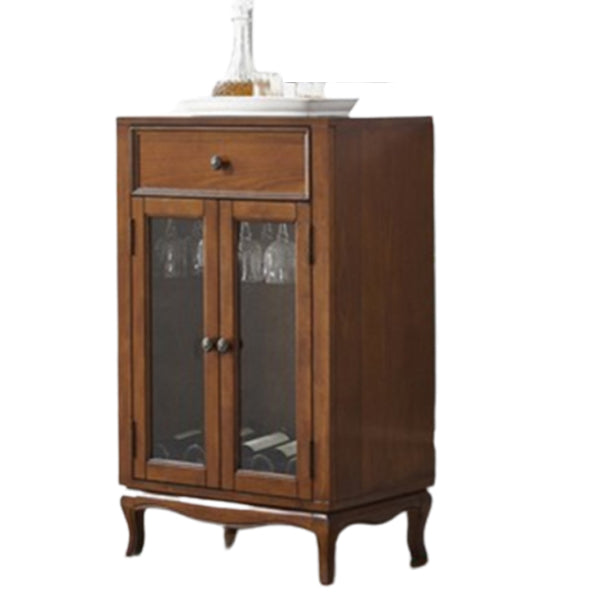 Traditional Rubberwood Display Stand Glass Doors Storage Cabinet for Dining Room