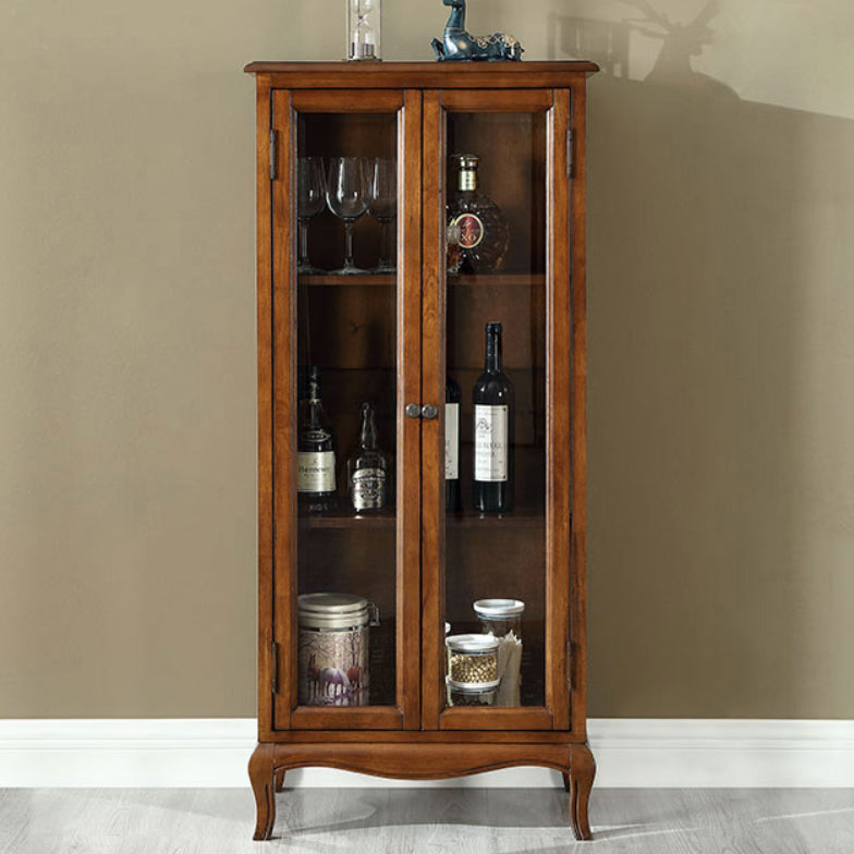 Traditional Rubberwood Display Stand Glass Doors Storage Cabinet for Dining Room