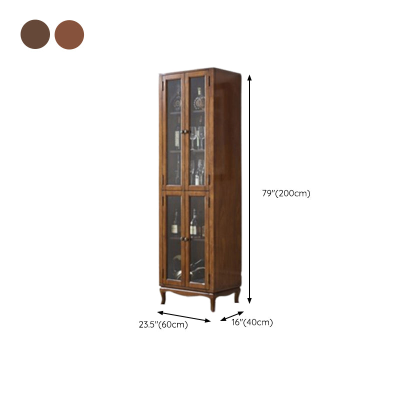 Traditional Rubberwood Display Stand Glass Doors Storage Cabinet for Dining Room