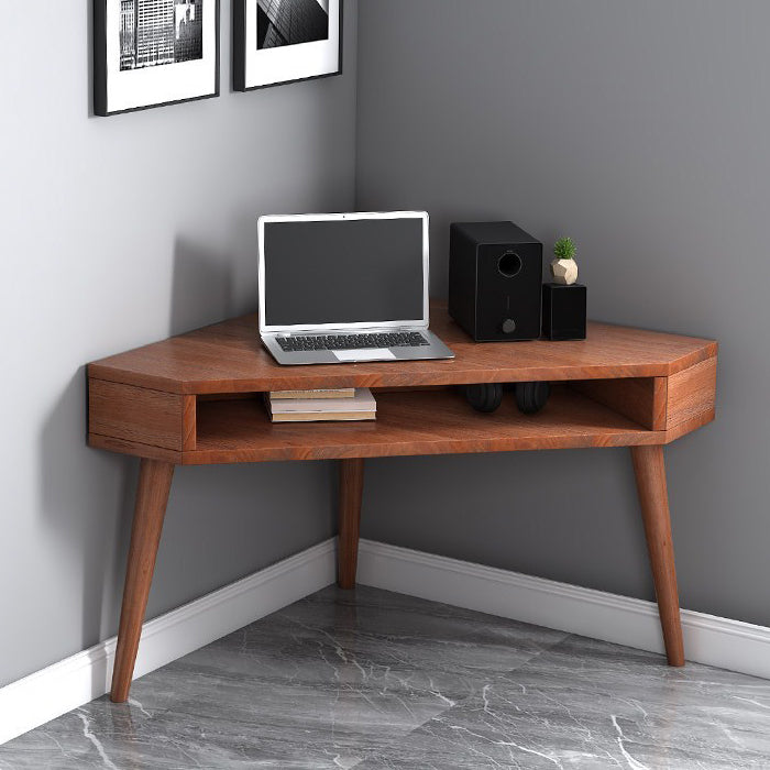 Contemporary Solid Wood Writing Desk Bedroom Office Desk in Brown with Legs