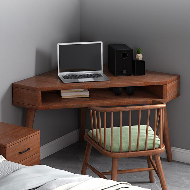 Contemporary Solid Wood Writing Desk Bedroom Office Desk in Brown with Legs