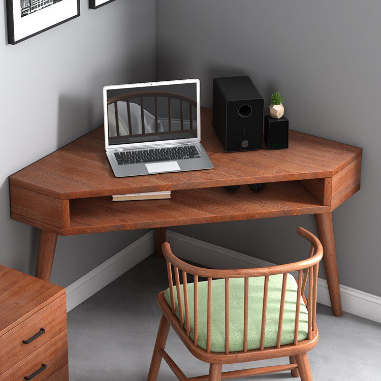 Contemporary Solid Wood Writing Desk Bedroom Office Desk in Brown with Legs