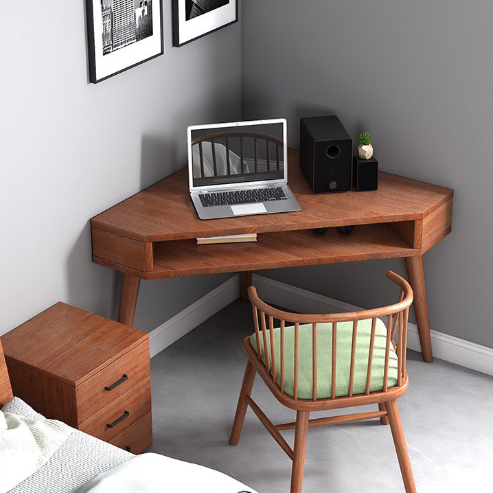 Contemporary Solid Wood Writing Desk Bedroom Office Desk in Brown with Legs