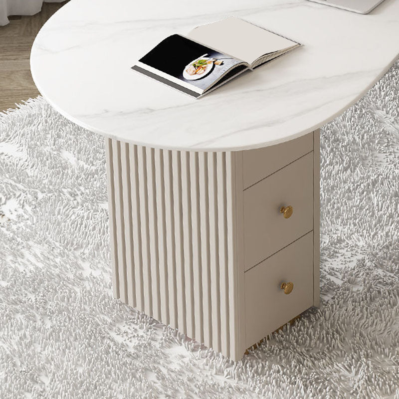 Contemporary Stone Writing Desk Bedroom Office Desk in White with Drawers