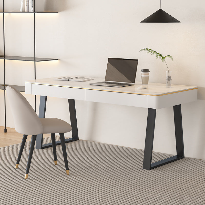 Stone Office Desk Modern 29.53" Tall Writing Desk with Sled Base