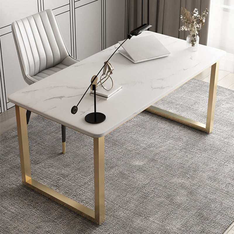 Glam Rectangular Writing Desk Stone Office Desk with Metal Legs