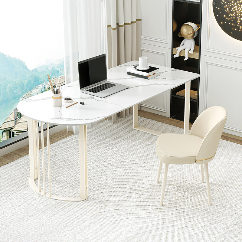 Contemporary Stone Writing Desk Bedroom Office Desk with White Legs