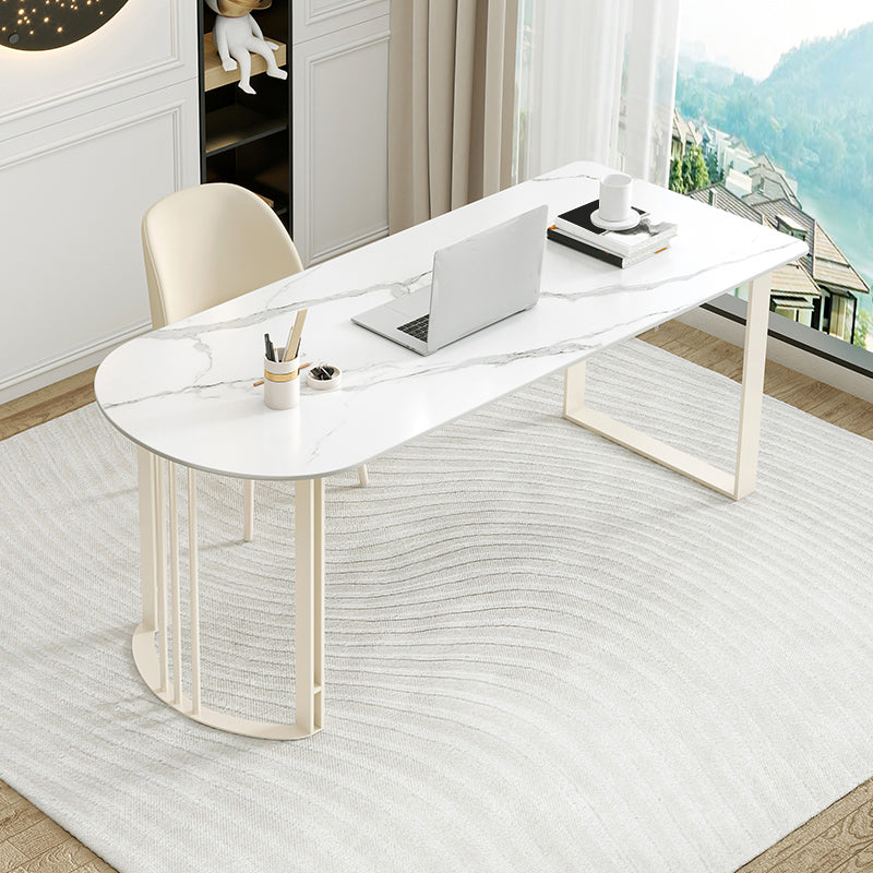 Contemporary Stone Writing Desk Bedroom Office Desk with White Legs