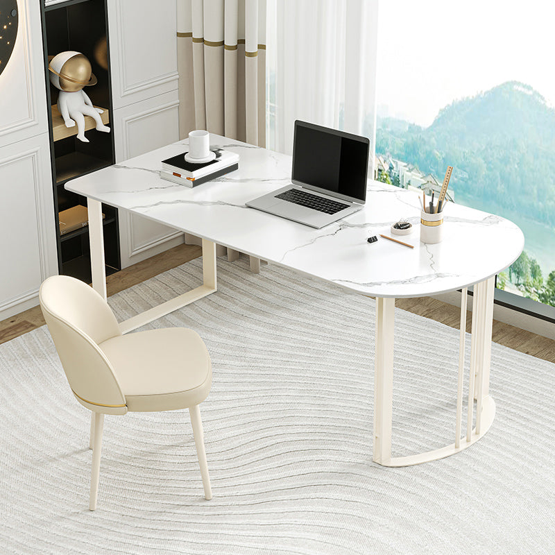 Contemporary Stone Writing Desk Bedroom Office Desk with White Legs