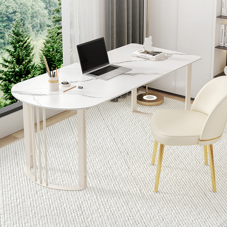 Contemporary Stone Writing Desk Bedroom Office Desk with White Legs