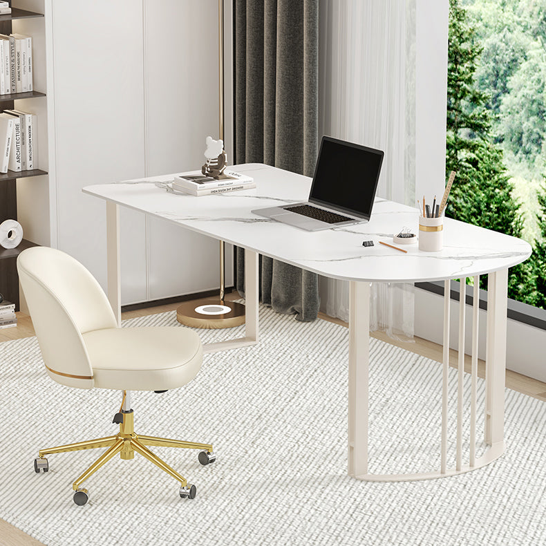 Contemporary Stone Writing Desk Bedroom Office Desk with White Legs