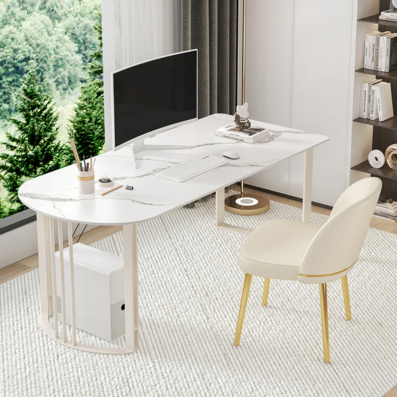 Contemporary Stone Writing Desk Bedroom Office Desk with White Legs