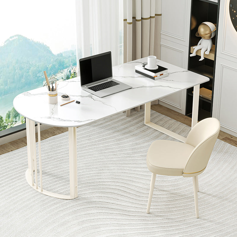 Contemporary Stone Writing Desk Bedroom Office Desk with White Legs