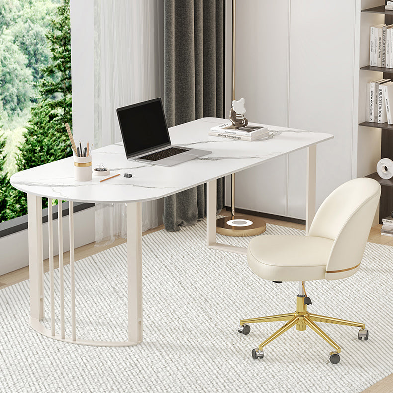 Contemporary Stone Writing Desk Bedroom Office Desk with White Legs