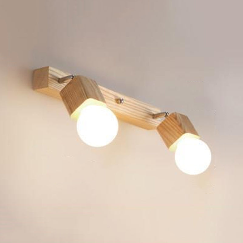 Nordic Style Wooden Vanity Light Geometry Shape Vanity Lamp for Shower Room