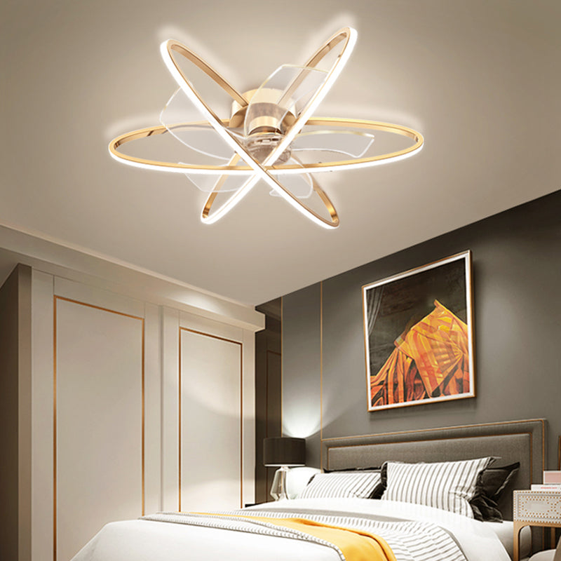 Geometric Ceiling Fan Light in Gold Metal Fan Fixture with 5 Fan Blades