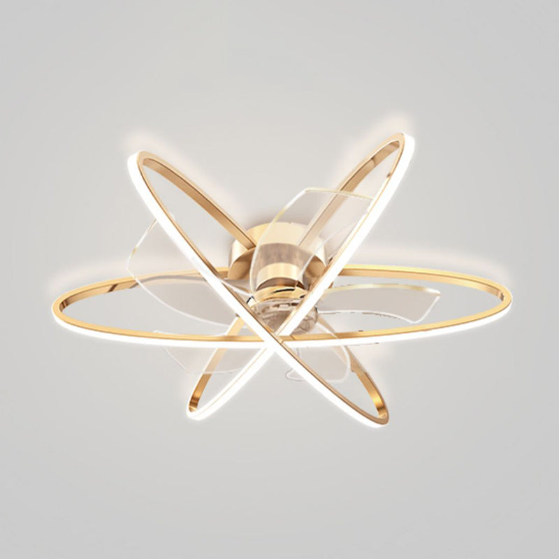 Geometric Ceiling Fan Light in Gold Metal Fan Fixture with 5 Fan Blades