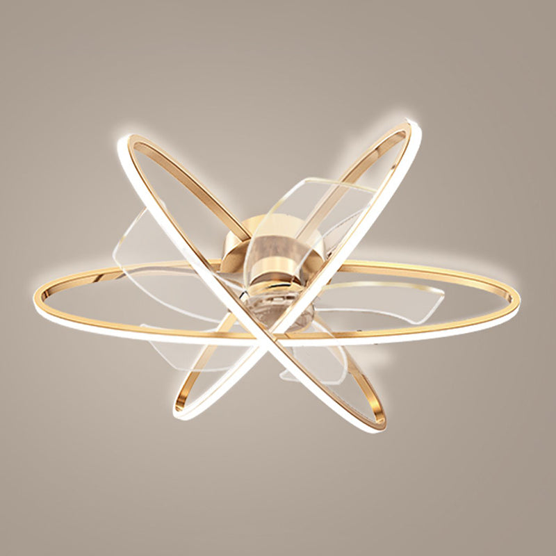 Geometric Ceiling Fan Light in Gold Metal Fan Fixture with 5 Fan Blades