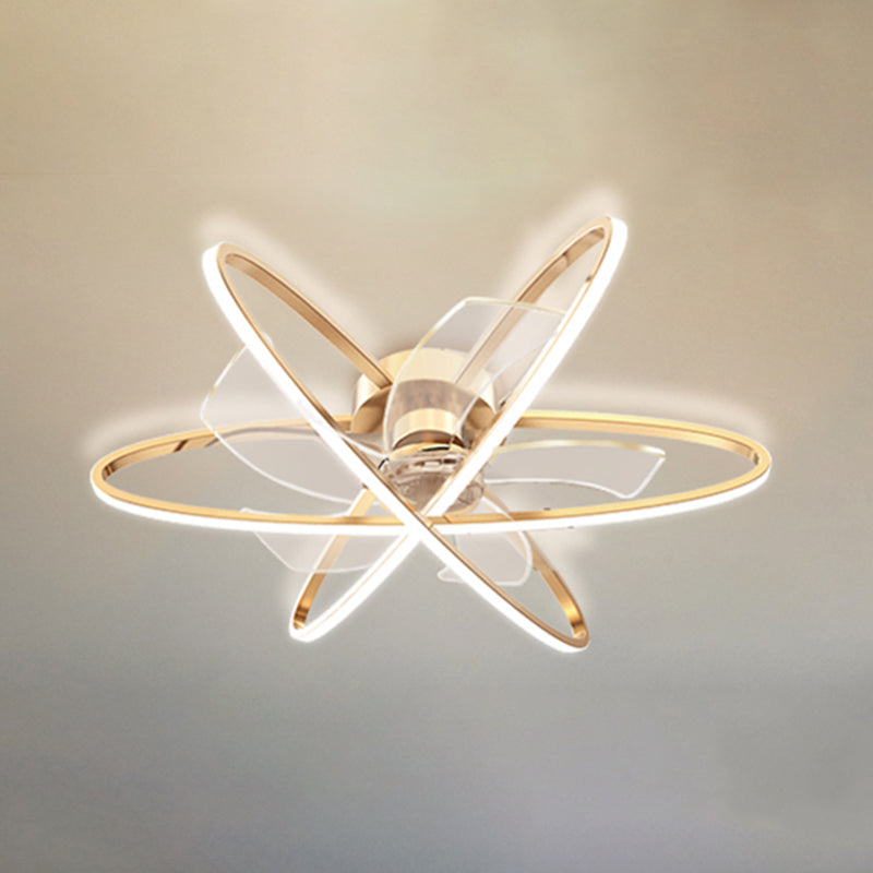 Geometric Ceiling Fan Light in Gold Metal Fan Fixture with 5 Fan Blades