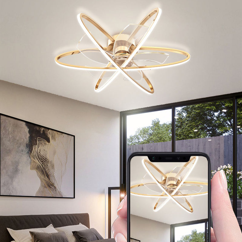 Geometric Ceiling Fan Light in Gold Metal Fan Fixture with 5 Fan Blades