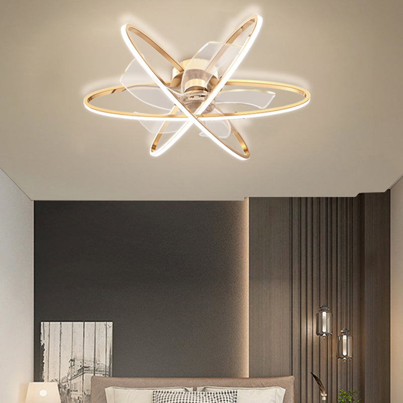 Geometric Ceiling Fan Light in Gold Metal Fan Fixture with 5 Fan Blades