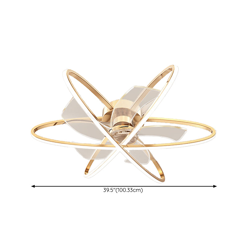 Geometric Ceiling Fan Light in Gold Metal Fan Fixture with 5 Fan Blades