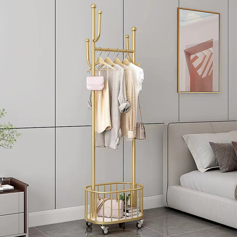 Luxury Metallic Coat Hanger Free Standing Hooks Design Coat Rack with Universal Wheel