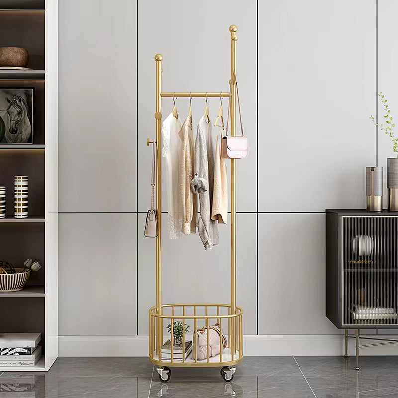 Luxury Metallic Coat Hanger Free Standing Hooks Design Coat Rack with Universal Wheel