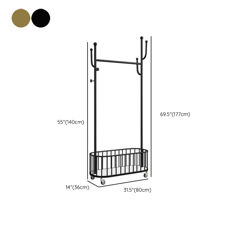 Luxury Metallic Coat Hanger Free Standing Hooks Design Coat Rack with Universal Wheel