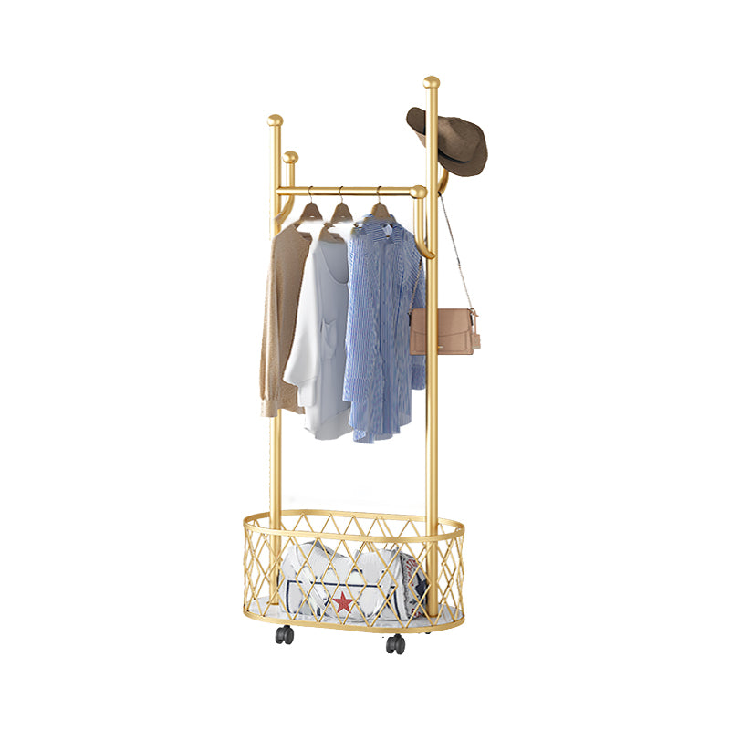 Contemporary Solid Color Coat Hanger Free Standing Storage Basket Coat Rack with Castors