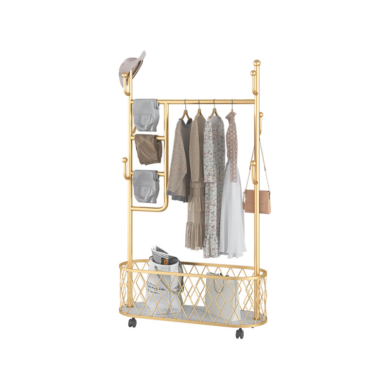 Contemporary Solid Color Coat Hanger Free Standing Storage Basket Coat Rack with Castors