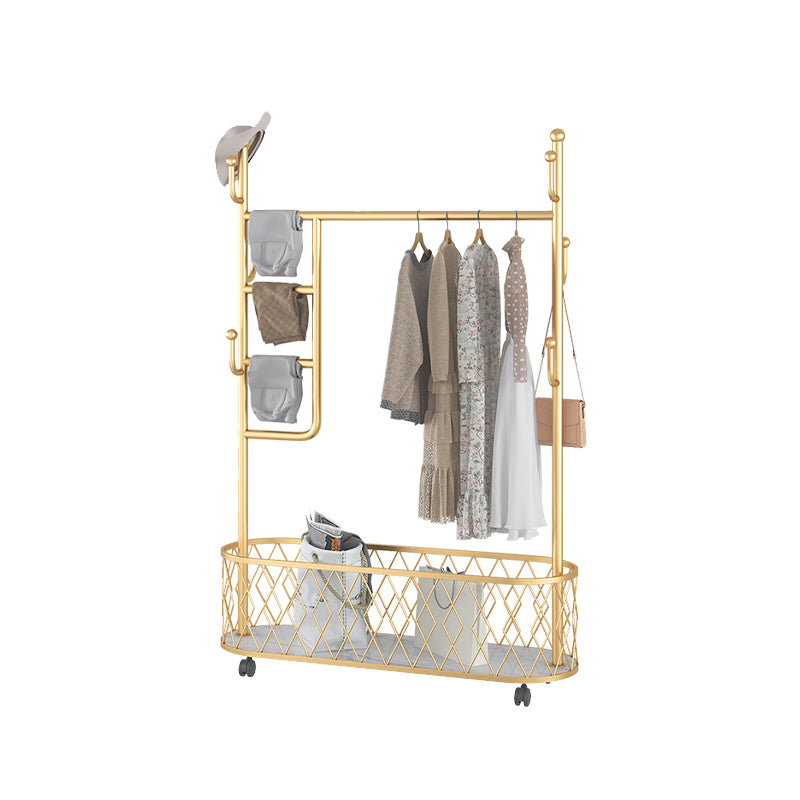 Contemporary Solid Color Coat Hanger Free Standing Storage Basket Coat Rack with Castors