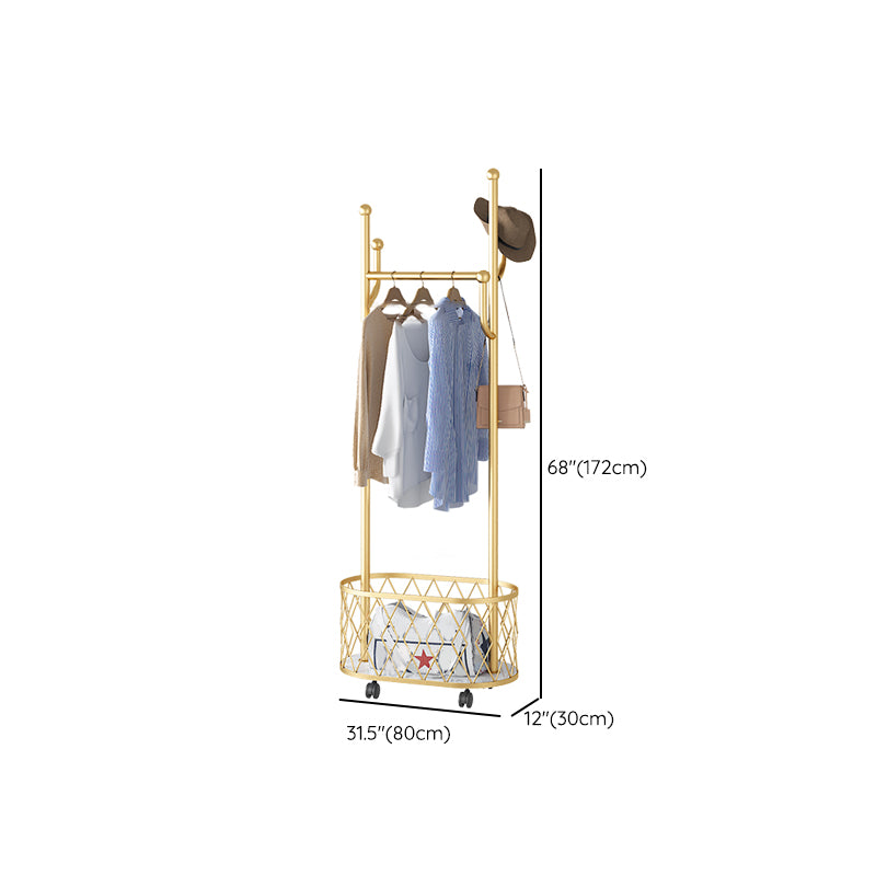 Contemporary Solid Color Coat Hanger Free Standing Storage Basket Coat Rack with Castors