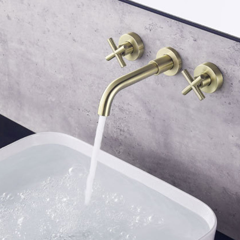 Glam Centerset Faucet Brass Cross Handles 3 Holes Wall Mounted Bathroom Faucet