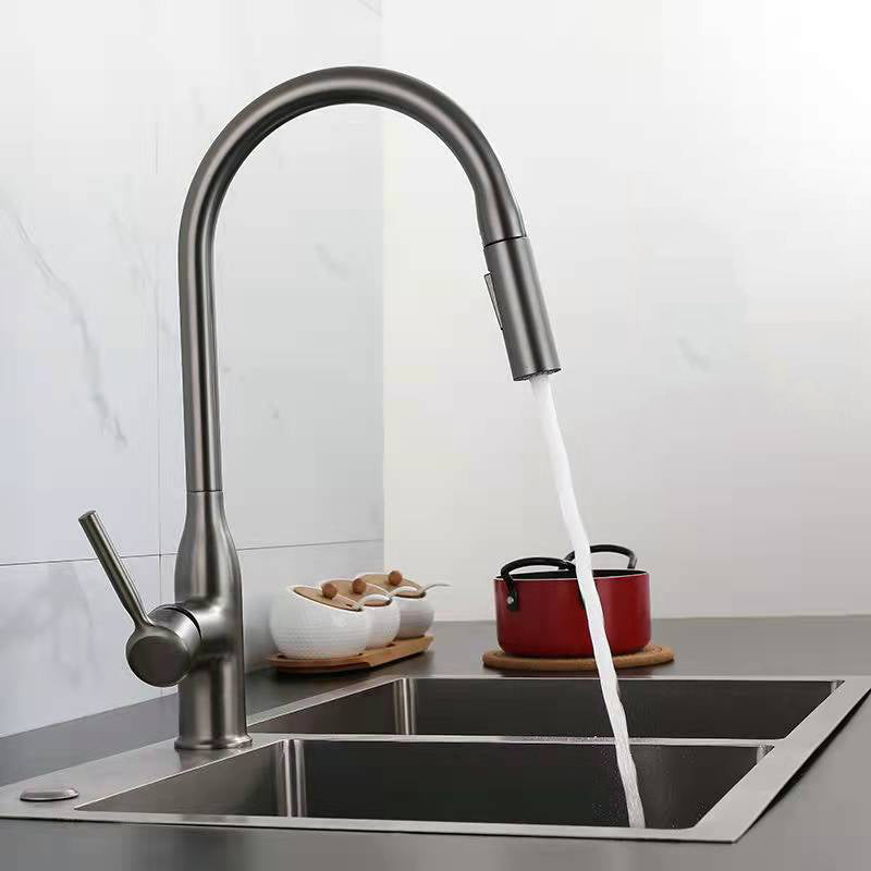 Contemporary Faucet Copper Single Handle High Arc Retractable Faucet for Kitchen