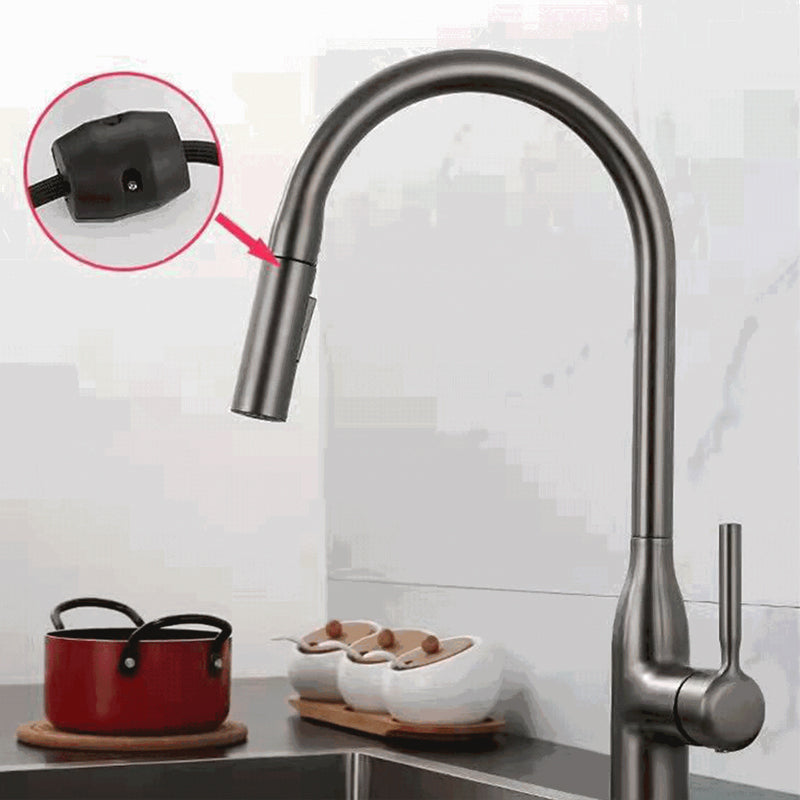 Contemporary Faucet Copper Single Handle High Arc Retractable Faucet for Kitchen