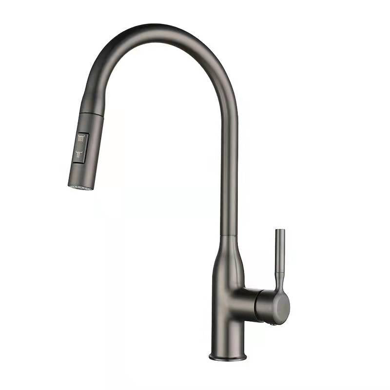 Contemporary Faucet Copper Single Handle High Arc Retractable Faucet for Kitchen