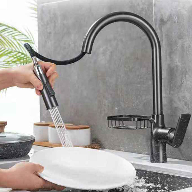 Contemporary Faucet Stainless Steel Single Handle High Arc Retractable Faucet for Kitchen