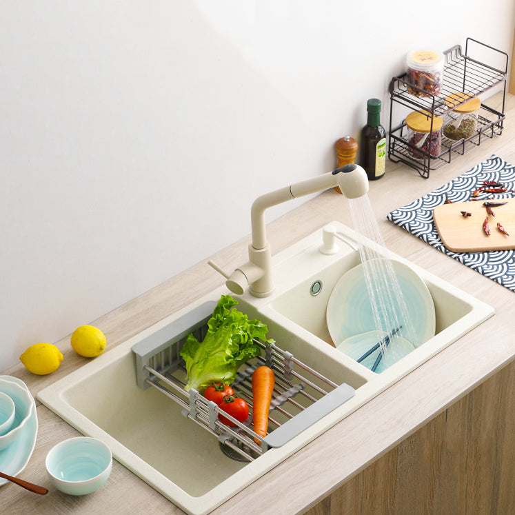 Contemporary Quartz Kitchen Sink Rectangle Shape Kitchen Sink with Double Sinks