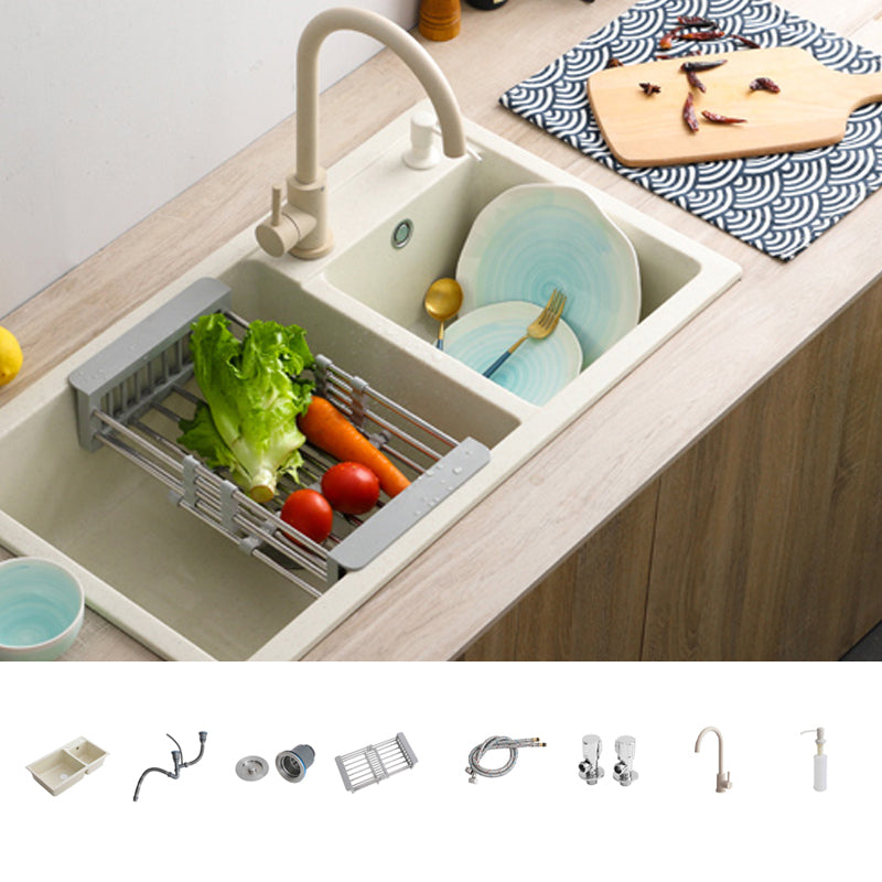 Contemporary Quartz Kitchen Sink Rectangle Shape Kitchen Sink with Double Sinks