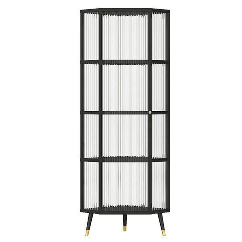 Contemporary Metal Curio Cabinet Glass Doors Storage Cabinet for Dining Room