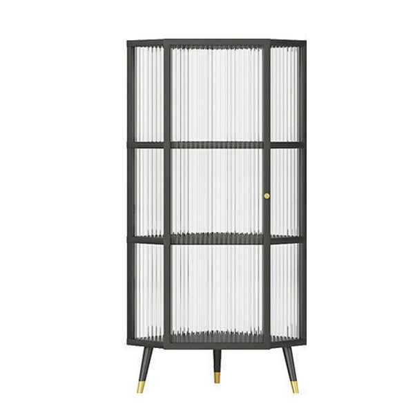 Contemporary Metal Curio Cabinet Glass Doors Storage Cabinet for Dining Room