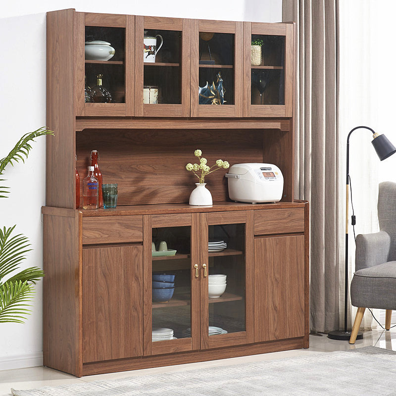 Contemporary Dining Hutch Wood Glass Doors Storage Cabinet for Dining Room