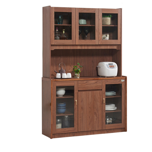 Contemporary Dining Hutch Wood Glass Doors Storage Cabinet for Dining Room