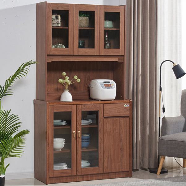 Contemporary Dining Hutch Wood Glass Doors Storage Cabinet for Dining Room