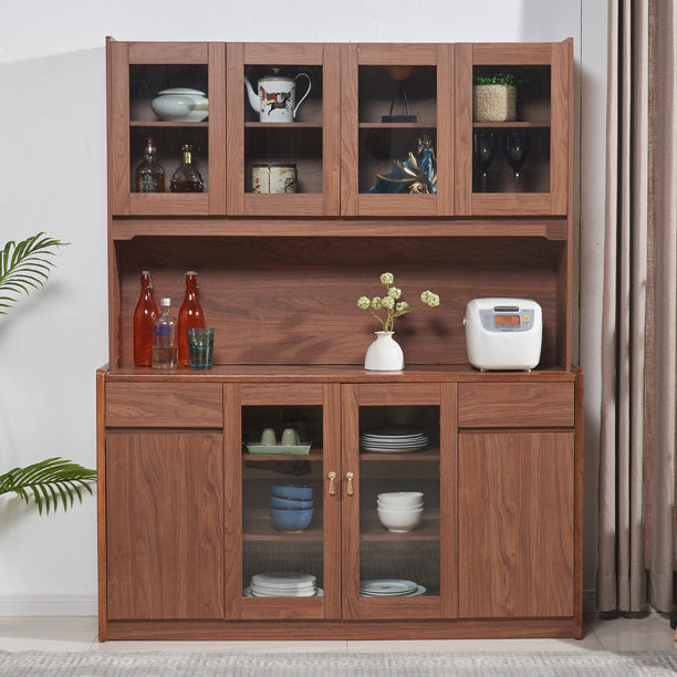 Contemporary Dining Hutch Wood Glass Doors Storage Cabinet for Dining Room