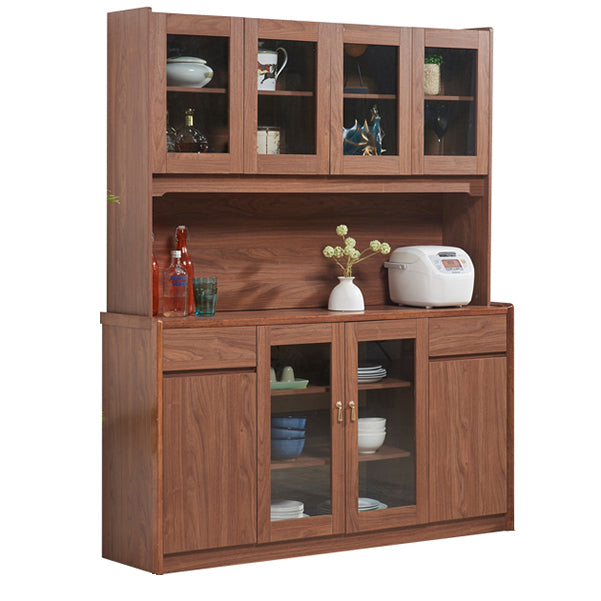 Contemporary Dining Hutch Wood Glass Doors Storage Cabinet for Dining Room